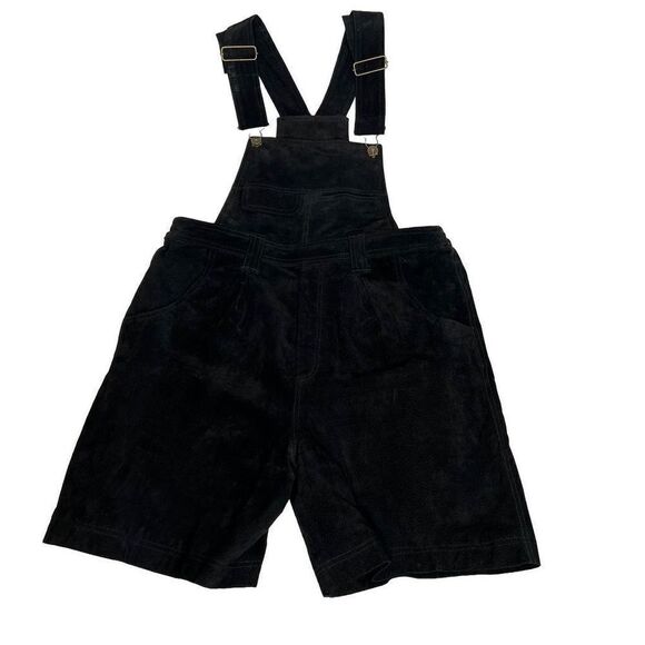Vintage Don’t Stop black suede short overalls size L - Picture 1 of 16